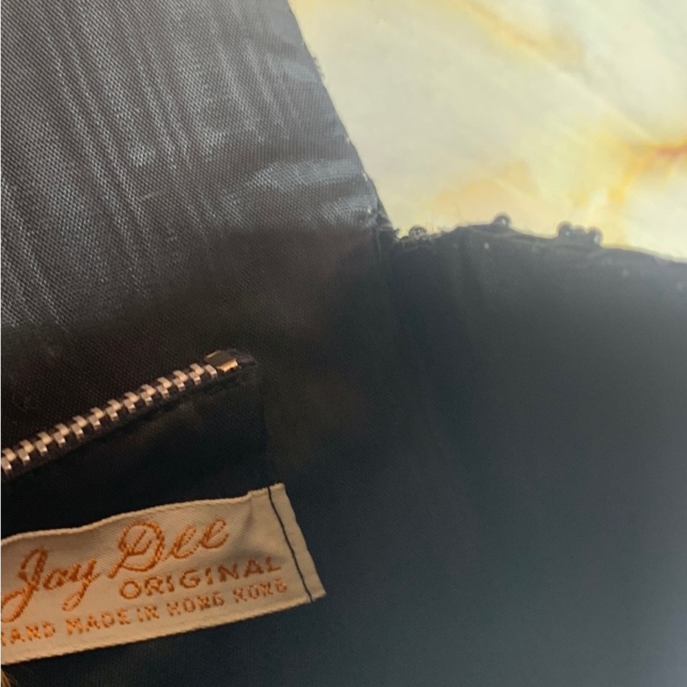 Vintage MCM Jay Dee Black Satin Beaded Floral Embroidered Hard Clutch - Picture 9 of 10